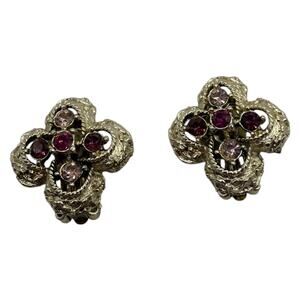 Vintage Coro Silver Tone Pink & Fuchsia Rhinestone Clip-On Earrings